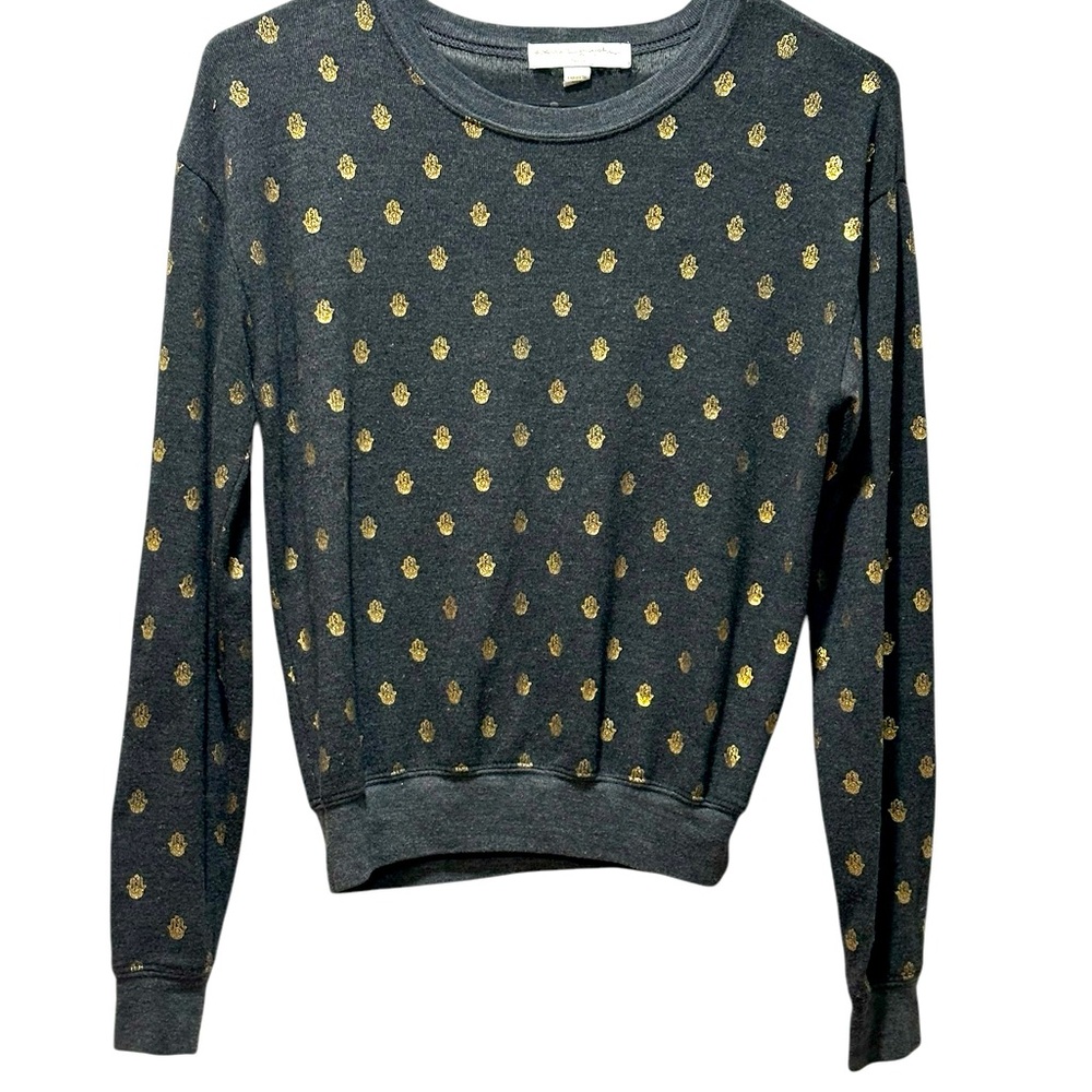 Spiritual Gangster Gray Sweater with Gold Hamsa Hand Print, NWOT, SMALL
